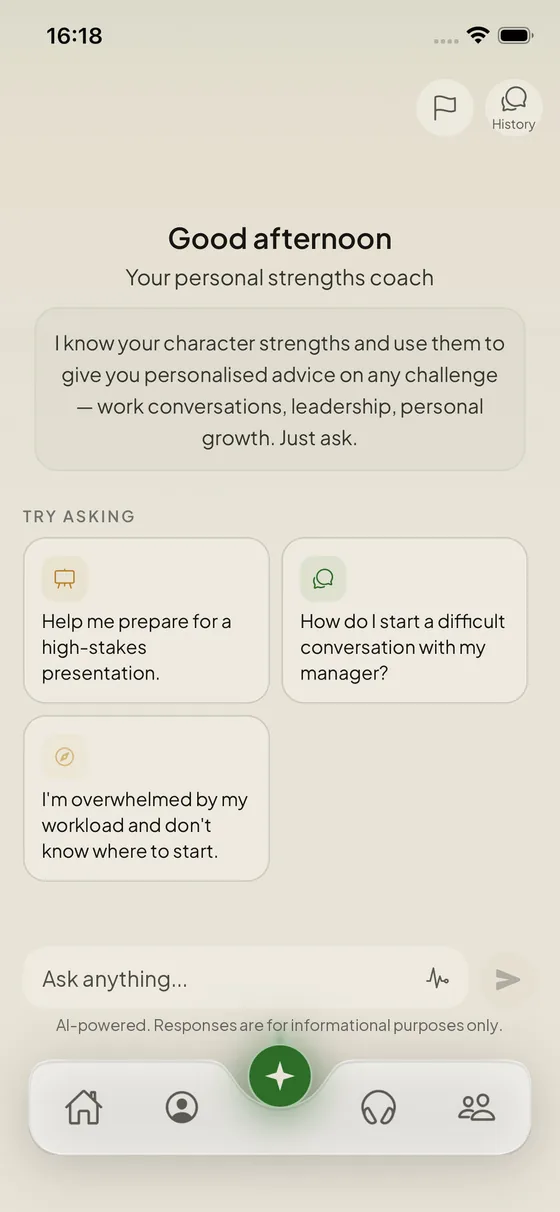 Your personal strengths coach, with suggested questions